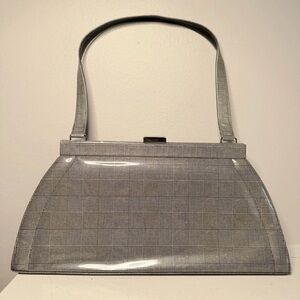 Vintage Stuart Weitzman for Russell & Bromley Gray Plaid Top Handle Bag 13”x7”